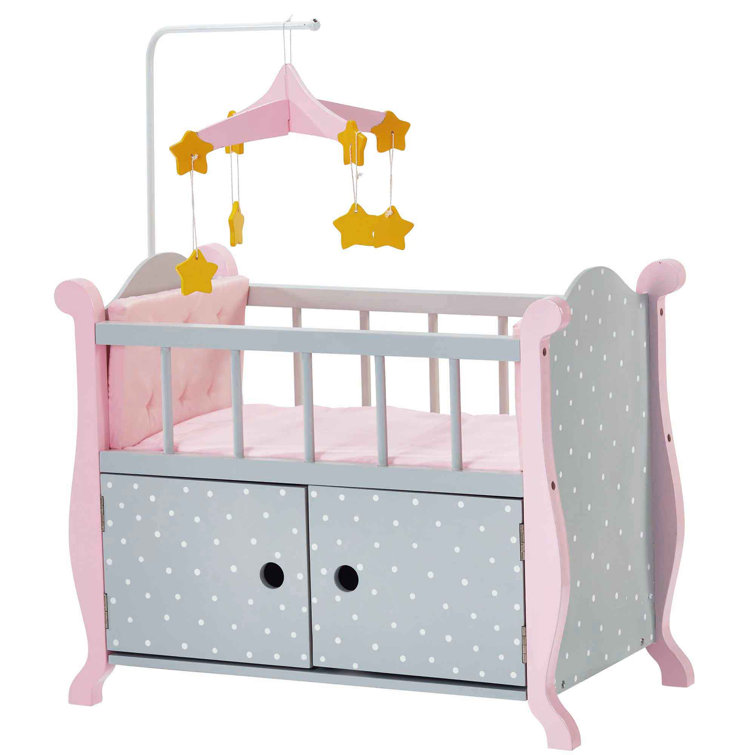 Teamson Kids Olivia Little World Polka Dots Princess Baby Doll Crib with Storage Gray Pink Wayfair